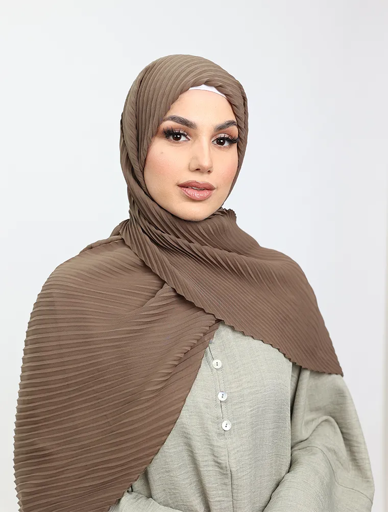 Mocha Pleated Chiffon Hijab
